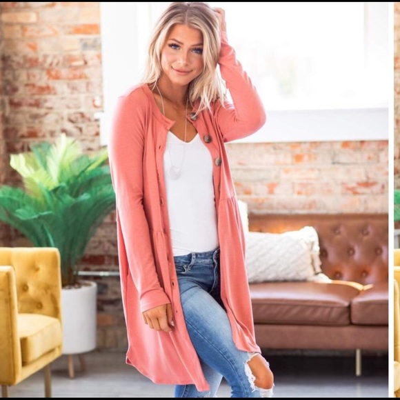 Zenana Outfitters Sweaters - Dusty Rose Button Pocket Long Cardigan in XL